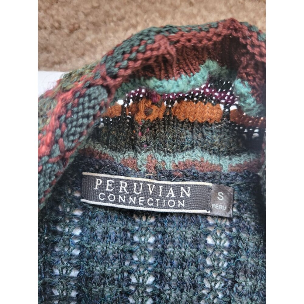 Peruvian Connection Hunter Green Long Duster Size S Bohemian Hippie Lagenlook - Picture 8 of 11